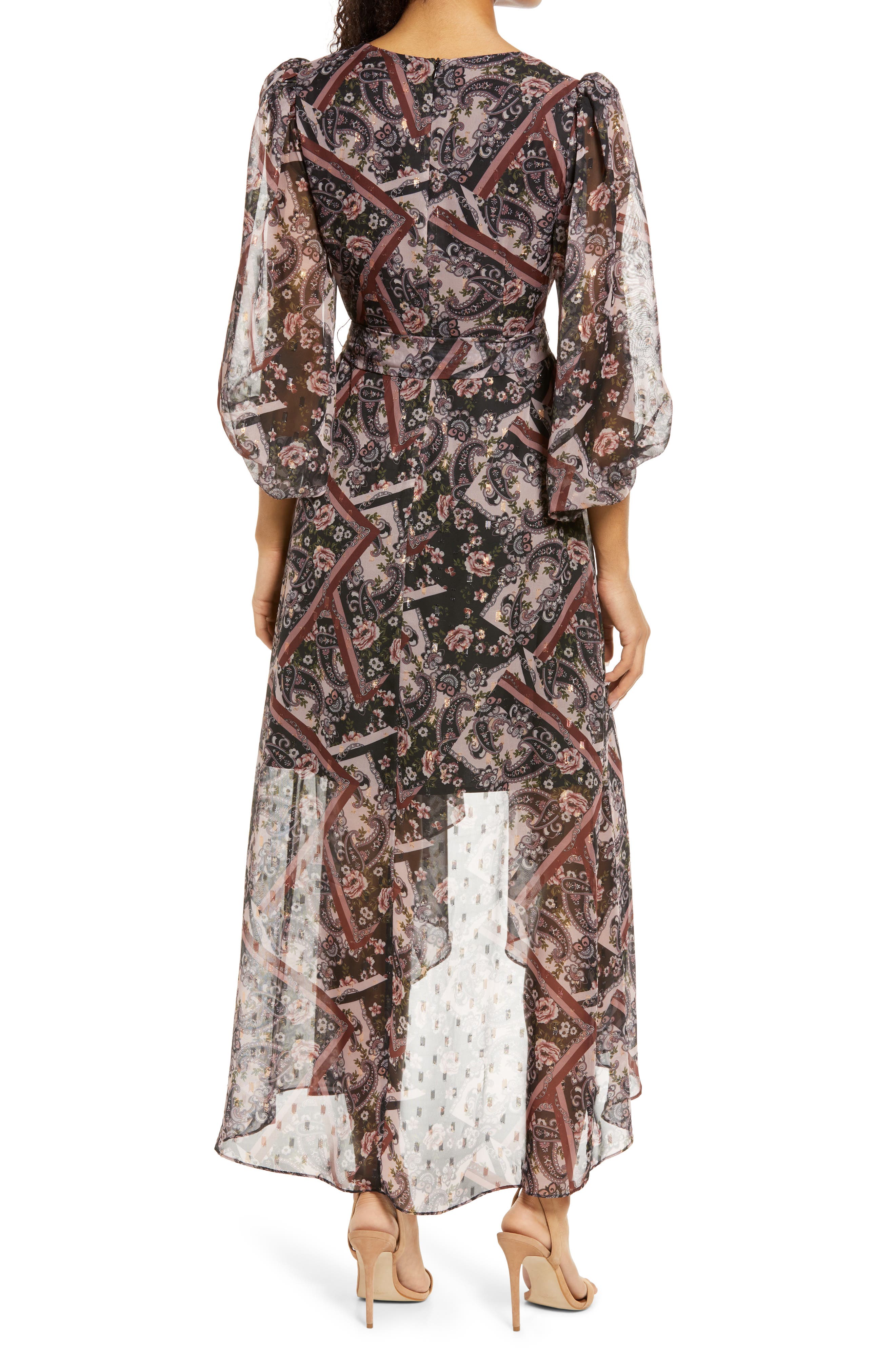 Eliza J Patchwork Print High-Low Faux Wrap Dress | Nordstrom